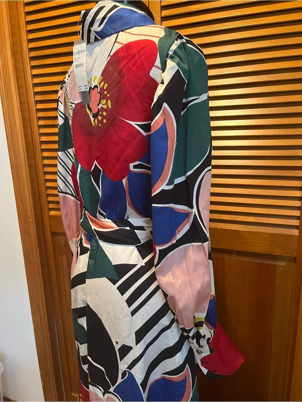 NWT Abstract Floral Multicolor Maxi Shirt Dress with Belt - Picture 7 of 10